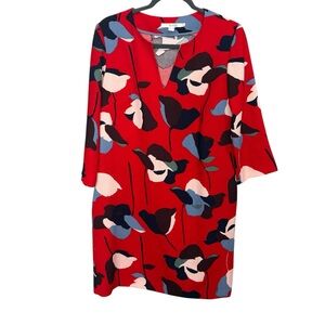 BODEN Easy Notch Tunic Dress Red Navy Floral Print Size 6R